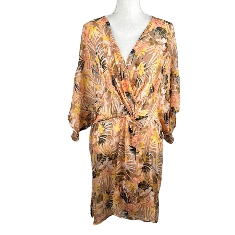 Time and Tru Boho Sheer Tropical Floral Summer Cover Up Top Size 3X
